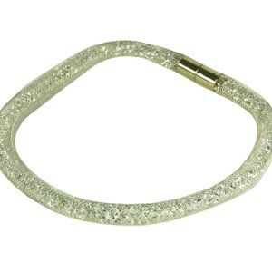 GOLD METAL MESH NECKLACE WITH FLOATING AUSTRIAN CRYSTAL